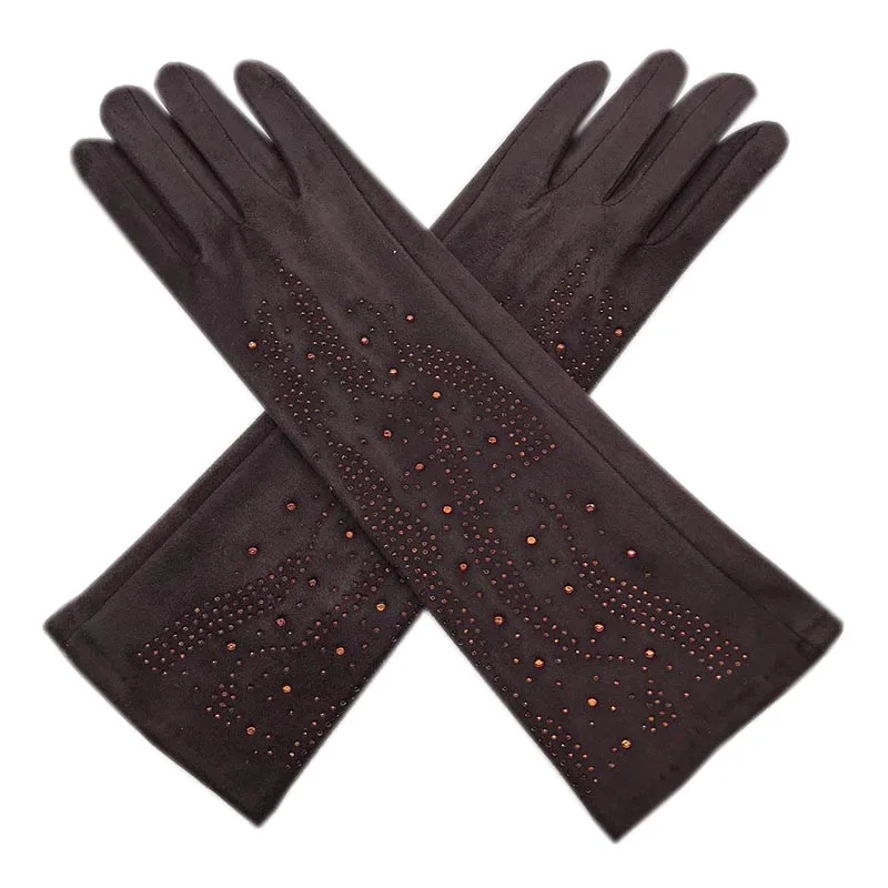 Gloves winter ladies gloves suede long 35CM arm suede fashion suede touch screen thick black gray beige dark blue brown light gr