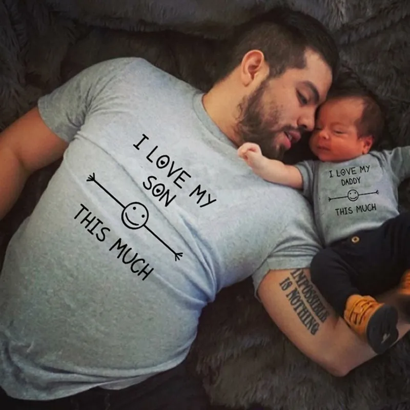 Family Matching Romper T-Shirt Baby Kids Daddy/son I-Love-My And Summer Print for Men