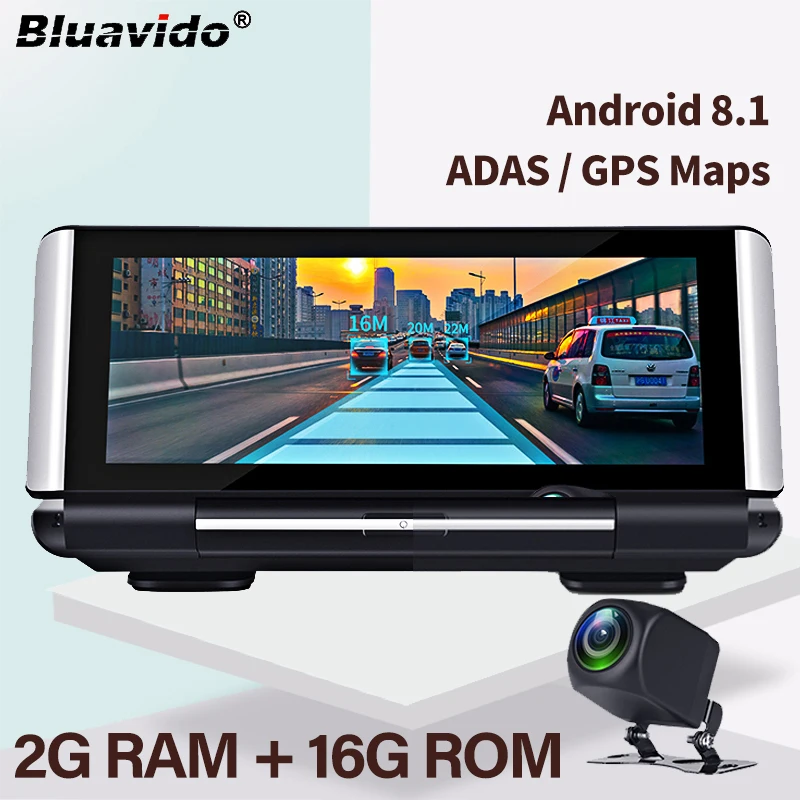 Автомобильный видеорегистратор Bluavido 7 дюймов IPS 4G Android GPS навигация 1080P с ночным