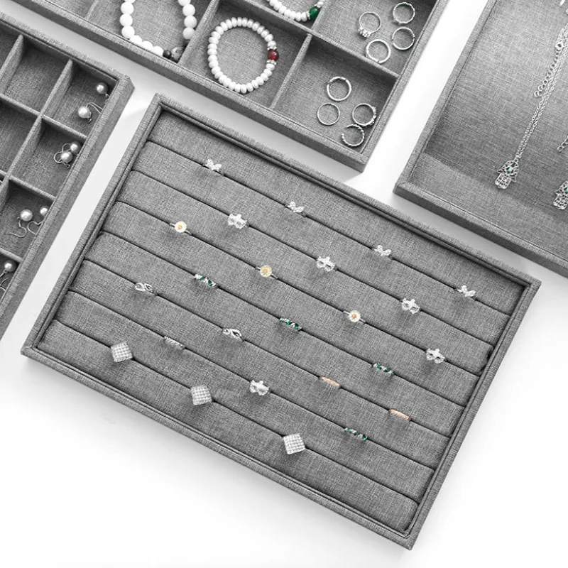 Top Sale High Gray Fabric Ring Bracelet Necklace Watch Pendant Stud Earring Hand Catenary Jewelry Tray Plate Holder Display