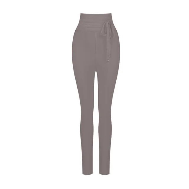 CIEMIILI Sexy Women Pants 2021 New Fashion High Waist Skinny Ties Ladyies Solid Long Pencil Party Bodycon Bandage Pants Brown