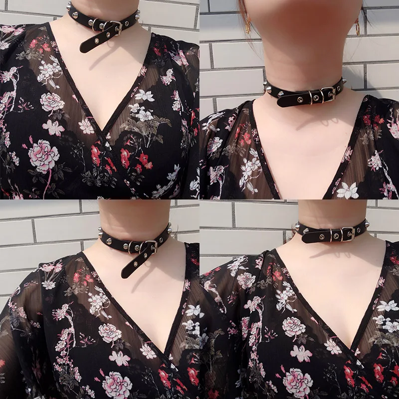 Hot Punk Harajuku Collar Rivets Choker Necklace PU Leather Bracelet Goth Handmade Neck Jewelry wristband