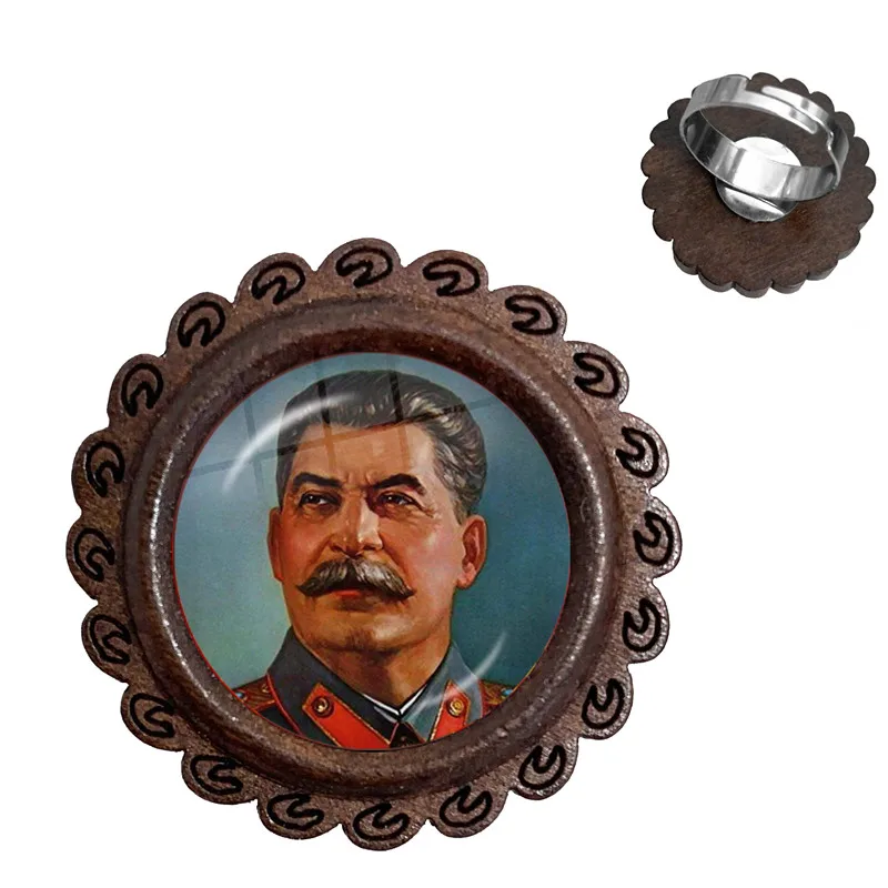 Soviet USSR Stalin Lenin Adjustable Wood Rings Classic Red Star Hammer Sickle Communism Emblem CCCP Glass Cabochon Charm Ring | Украшения и