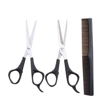 

3 Pcs Professional Hair Cutting Scissors Set, Black Stainless Steel Barber Shears + Thinning/Texture Hairdressing Shears