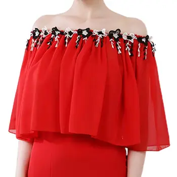 

Women Chiffon Wedding Shawl Floral Applique Tassels Bridal Wrap Cape Party Shrug 63HC