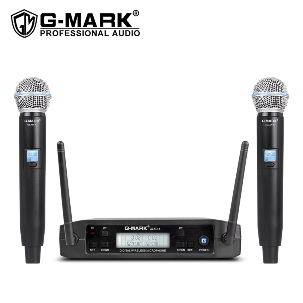 Wireless Microphone G-MARK GLXD4 Professional UHF Dual System SM58 Dynamic Handheld Mic DJ Speech Wedding Band Church Show Party 1