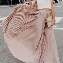 Европейская мода, новая популярная большая плиссированная юбка средней длины для женщин, четыре цвета, однотонная Повседневная Женская пляжная уличная юбка