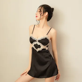 

Black Spaghetti Strap Nightgown Sexy Lace Nightdress Womens Backless Sleep Dress Summer Sleeveless Sleepwear Casual Nighties