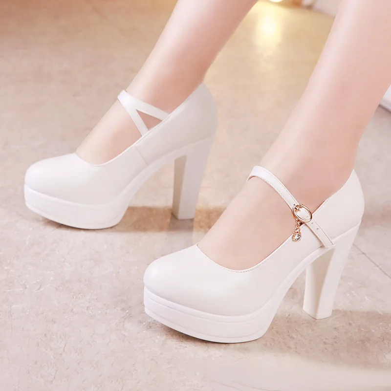 10cm white Большие размеры 32-43; обувь на платформе с блочным каблуком; женские туфли-лодочки; коллекция года; свадебные туфли белого и серебристого цвета; офисные туфли на среднем каблуке; женская обувь - Цвет: 10cm white