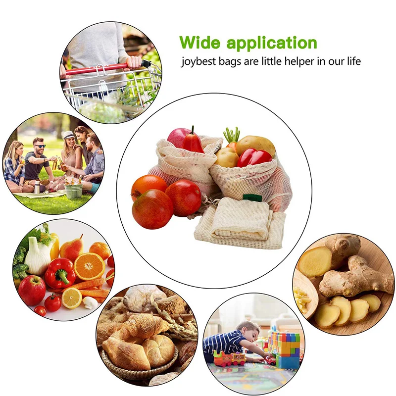 Многоразовые мешки для продуктовых покупок органические хлопковые сетчатые