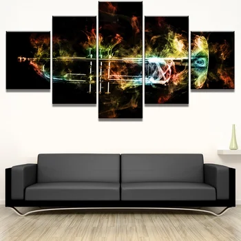 

Canvas Painting 5 Piece Canvas Art Trumpet Flames Musical Instruments Wall Art for Home Decorations Wall Decor
