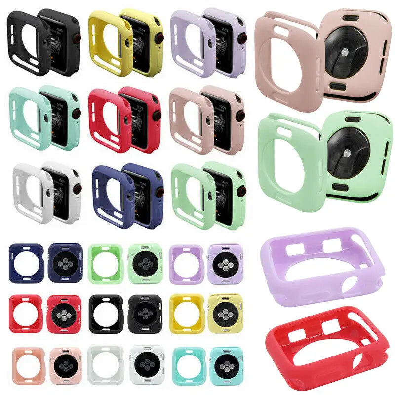 Мягкий силиконовый чехол для Apple Watch Series 5 4 3 2 1 резиновый с рамкой защитный бампер