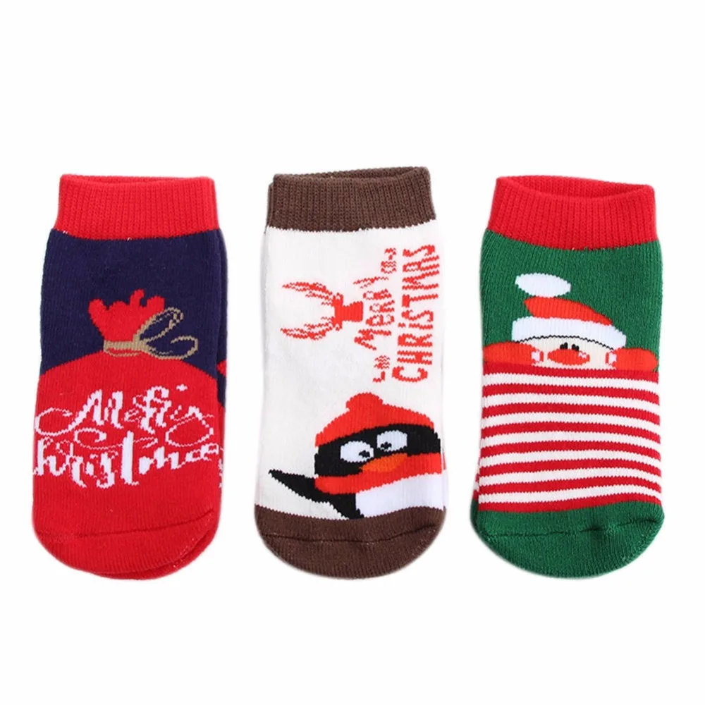 Зимние и осенние детские рождественские носки 3 пар/уп. Нескользящие Детские хлопковые смесовые носки для малышей, подарок для мальчика девочки, носки