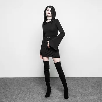 

PUNKRAVE Women's Gothic Witch Half Skirt Knit Trumpet Sleeve Personality Oversized Hat Halloween Costume