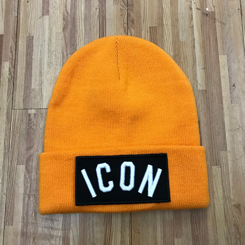 Мужские шапки, зимние мужские женские Лыжные шапки Skullies, качественная вязаная зимняя шапка с вышитыми буквами - Цвет: Оранжевый