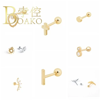 

BOAKO Cross Earrings For Women 925 Sterling Silver Piercing Earings Stud Earrings Ear Cuff Fashion Diamond Kolczyki Damskie#9.6