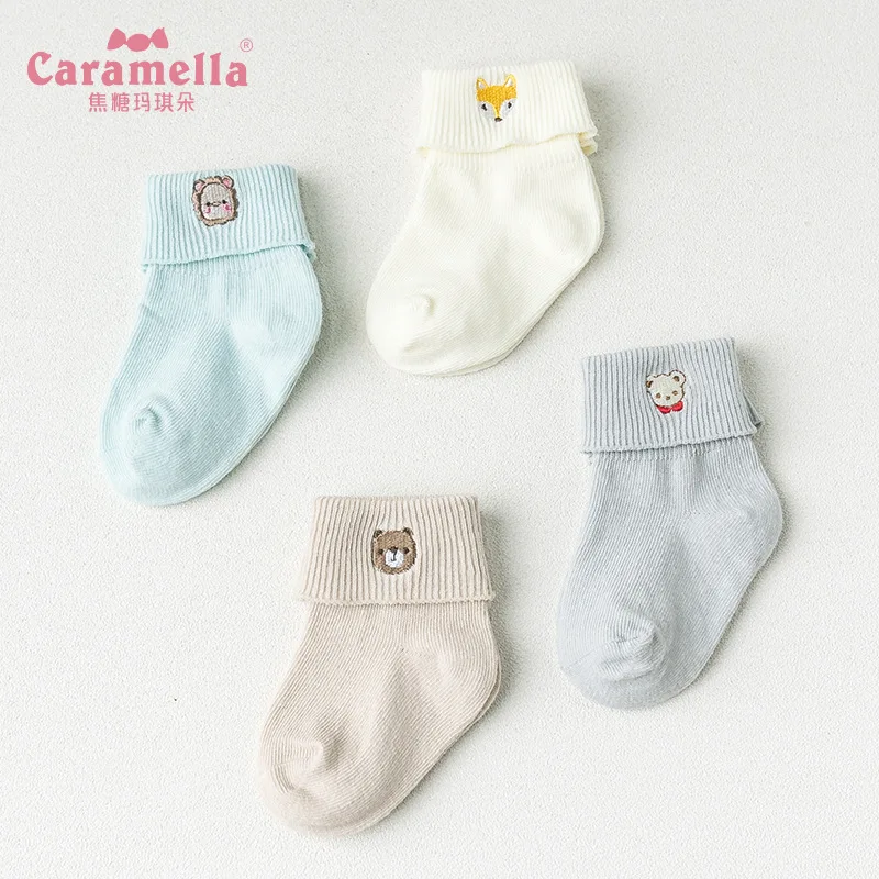 Caramella 4 Piars/хлопковые детские короткие носки с мультяшной собачкой, забавные трикотажные носки с кроликами для новорожденных девочек - Цвет: 562024