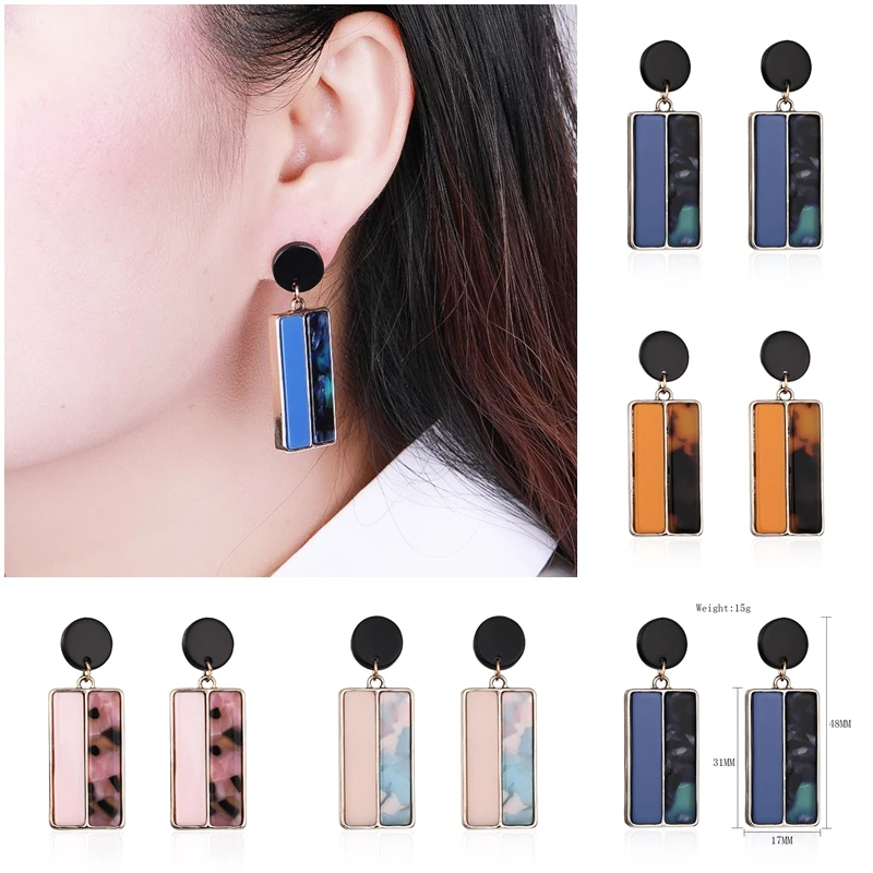 

MAIKALE Vintage Acrylic Resin Dangle Earrings Tortoiseshell Geometric Square Drop Earrings for Women Jewelry Acetate Brincos