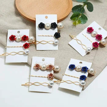

New Hair Clips Red Pearl Side Clip Ins Flower Geometry Set Combination Hair Accessories Female Love Plate Alloy Retro Pearl Clip