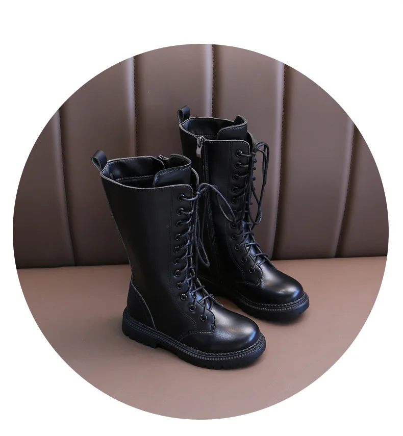 Botas para Crianças Botas de Couro Genuíno para a Menina Preto à Prova Sapatos de Neve Novo Crianças Sapatos Dwaterproof Água Inverno Meninas Botas Tamanho 36 13 de couro genuíno para a menina preto