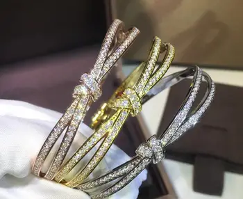 

925 Sterling silver jewelry Fashion CZ Crystal bowknot Bracelet Sparkling Clear Bow tie bangle for women Adjustable bow jewelry