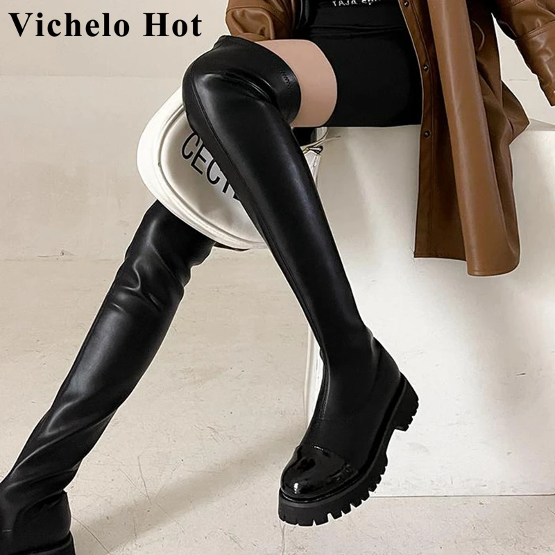 Vichelo Hot Stretch Boots Big Size 43 British Cow Split Leather Winter 