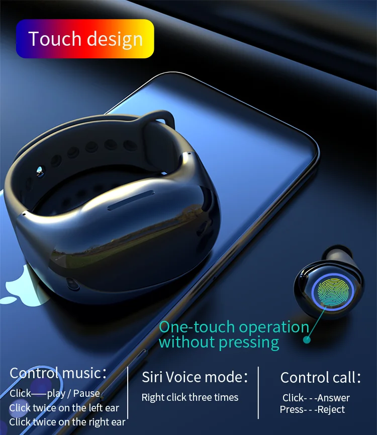 TWS Bluetooth 5,0, беспроводные наушники, спортивные наушники с громкой связью, гарнитура с смарт-браслетом, часами, фитнес-браслетом