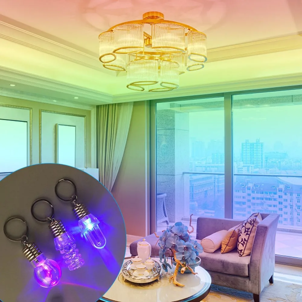Mini Portable Battery Powered Automatically Changing Color RGB LED Flashlight Light Bulb Lamp Bright Key Ring Keychain Gift