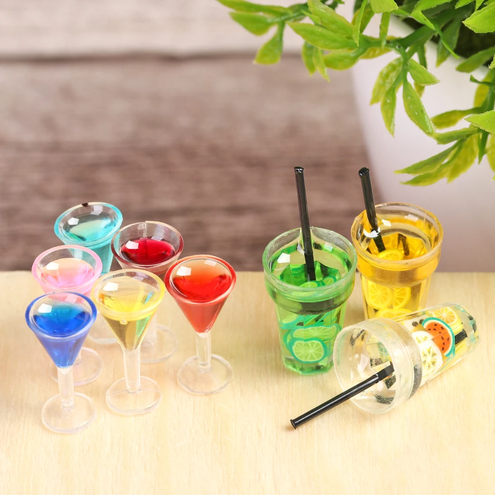 Miniature Fruit Tea Cocktail Resin Play Set - Dollhouse Decoration Accessories