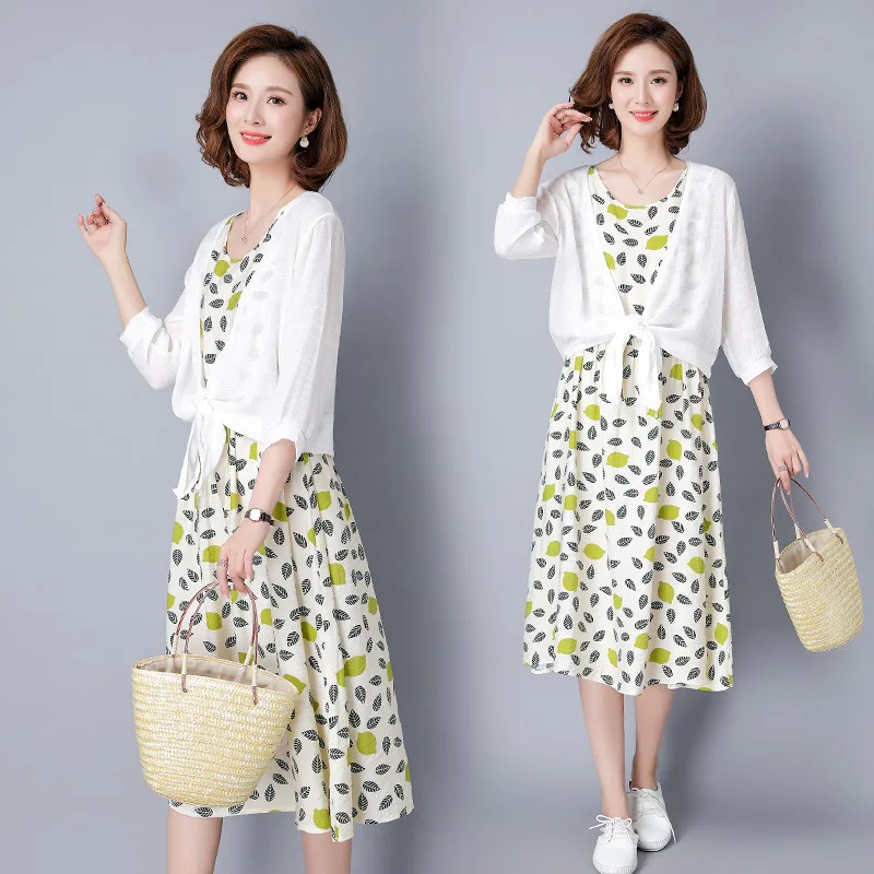 

Printed Korean-style Elegant Fashion Joint Set/Suit Skirt 2019 Summer Crew Neck Short Sleeve