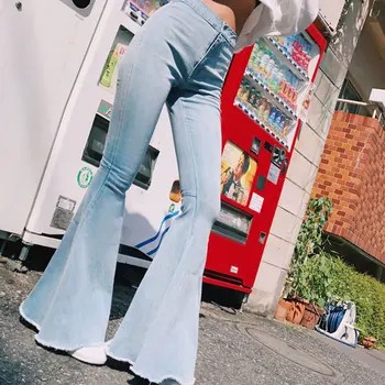 

Fashion High Waist Flare Jeans Women Bell Bottom Denim Ladies Skinny Jeans Retro Female Wide Leg Pants Trousers