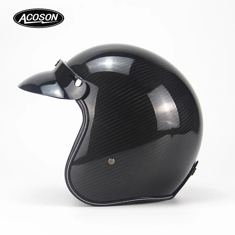 Кожаные шлемы из углеродного волокна 3/4 Открытый мотоциклетный шлем винтажный мотоциклетный шлем