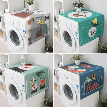 

Nordic Cartoon Animals Washing Machine Cover Refrigerator Cover Microwave Cotton Linen Waterproof Cover