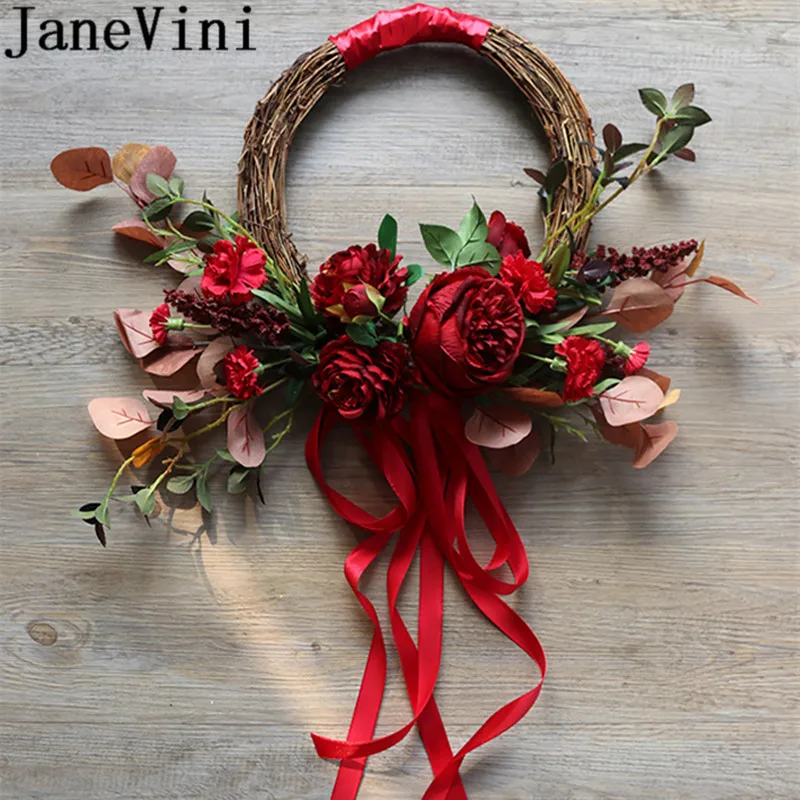 JaneVini Красный Круглый Свадебный венок шелковые цветы свадебные аксессуары для букетов Искусственный Пион лист невесты держа ручное украшение