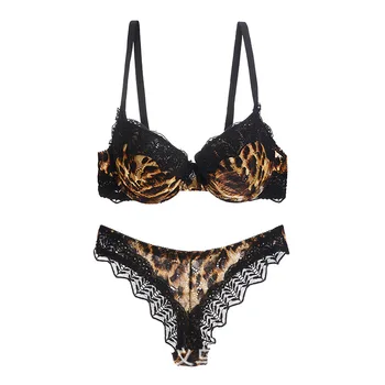 

Fashion Women's Sexy Leopard print Lingerie Bra Low Waist LaceSeamless Push Up Underwear Briefs Women Plus Size Lingerie Sets