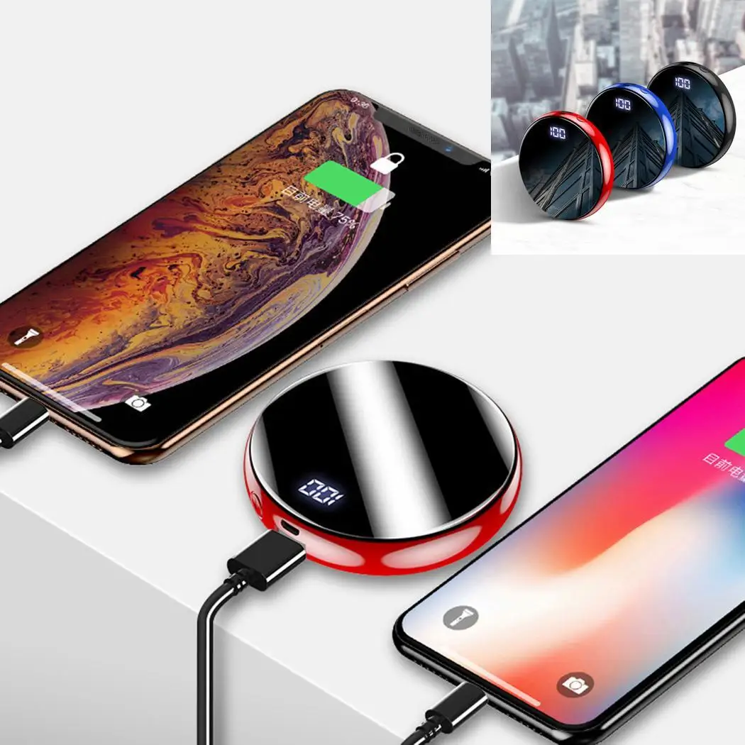 

Round 8000mAh Power Bank USB LED Portable Charging Powerbank Slim Poverbank External Battery Pack Charger For Phone