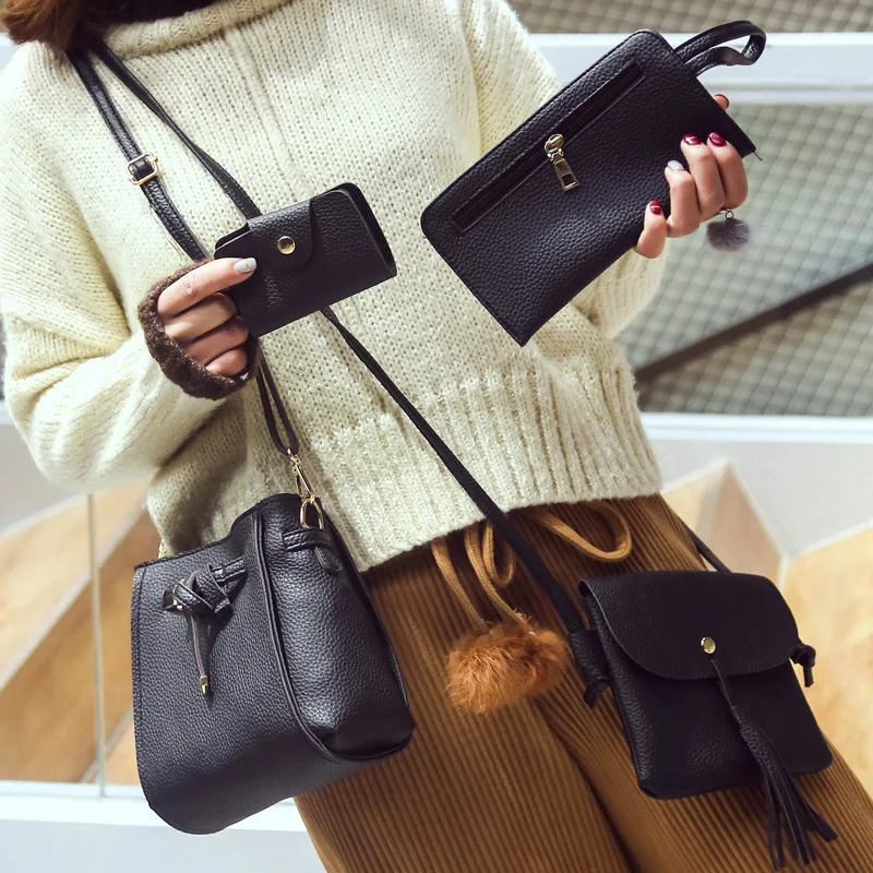 

2019 New Style WOMEN'S Fashion Handbag Shoulder Oblique Handbag Different Size Bags Four-piece Set