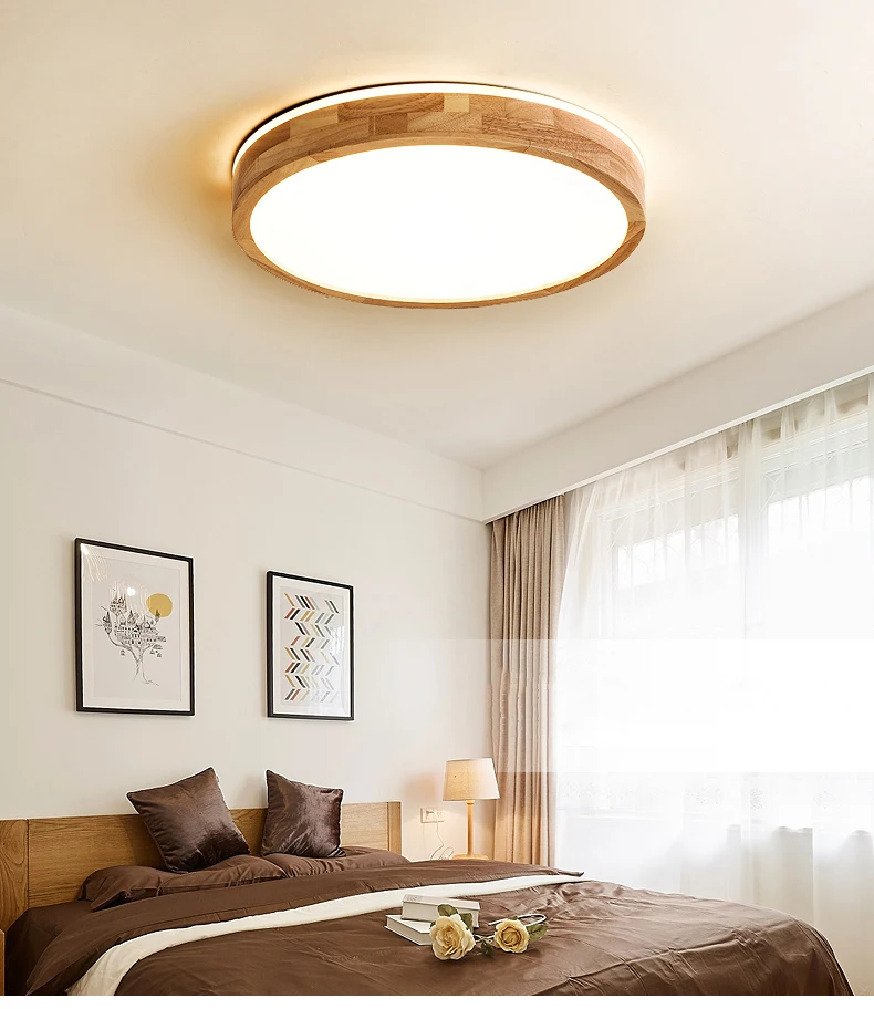 Японский стиль, ультра-тонкий потолочный светильник, светодиодный, простой, скандинавский, для спальни, лампа для гостиной, для учебы, из твердой древесины, может затемняться, освещение