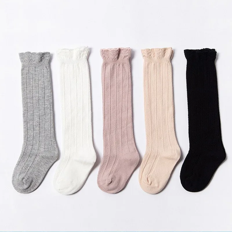 

Spring Autumn Winter Cotton Lace Leg Warmers Children Breathable Socks Solid Color Baby Girls Knee High Socks Toddler Socks 0-3Y