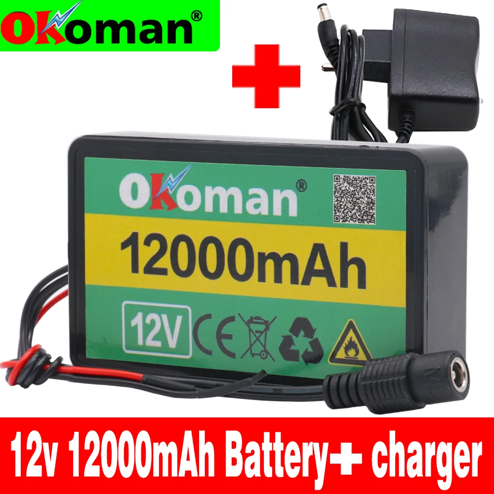 High capacity 12V 12000mAh 18650 Li-ion Rechargeable battery pack 12Ah for CCTV Camera Batteries with 12.6V EU US Charger | Электроника