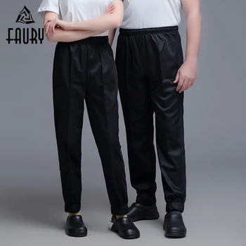 

2020 Unisex Chef Uniform Restaurant Pants Kitchen Trousers Black Elastic Waist Bottoms Food Service Catering Waiter Work Pants
