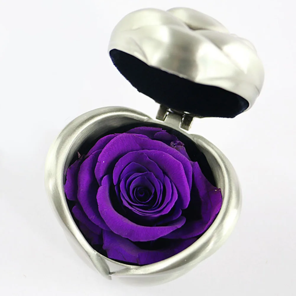 День Святого Валентина сохраненный цветок розы свежий с подарочной коробкой бесмерный изысканный для любви один праздник подарок ручной работы юбилей - Цвет: Фиолетовый