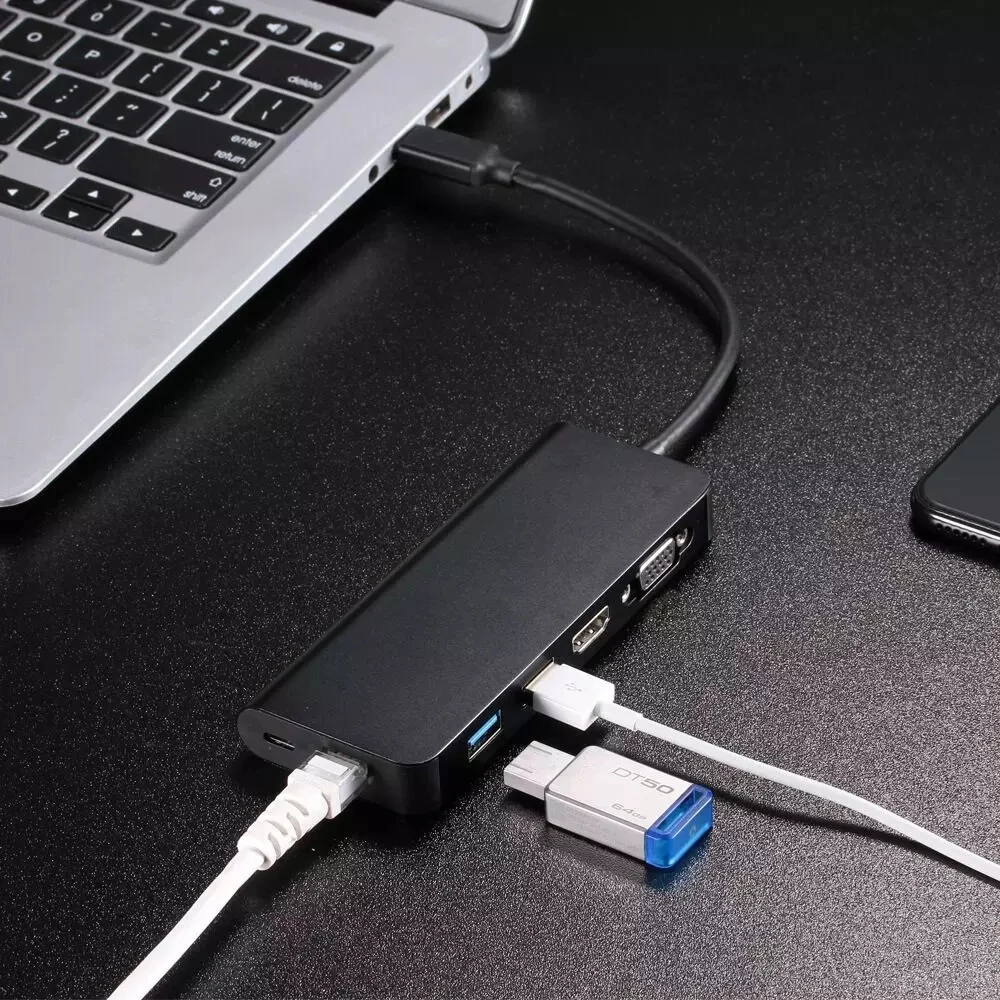 Tebe 6 в 1 USB C концентратор тип C к HDM I+ VGA+ USB3.0+ RJ45 Многофункциональный USB c концентратор док-станция
