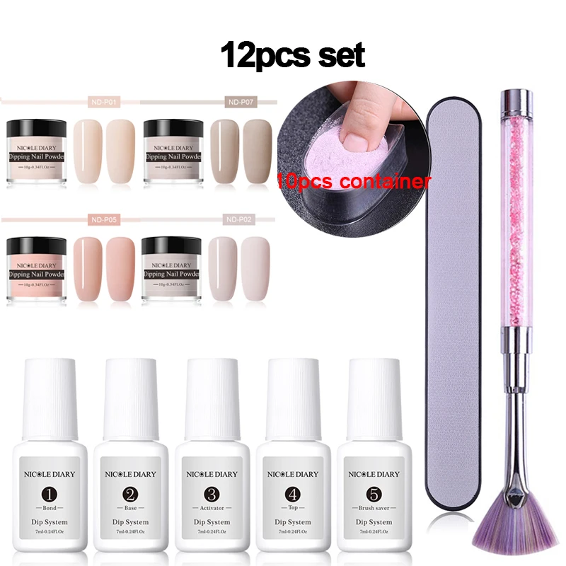 12pcs set 10 NICOLE дневник окунания ногтей порошок матовый блеск для ногтей набор голографический Dip порошок для ногтей пыль дизайн ногтей украшения натуральный сухой - Цвет: 12pcs set 10