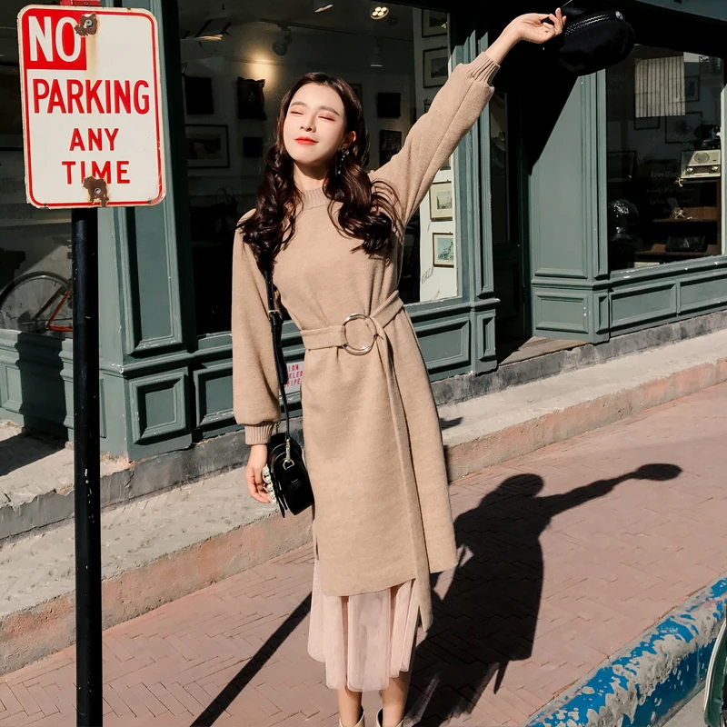Женское теплое платье свитер 2019 Осень Зима модное плотное эластичный длинный
