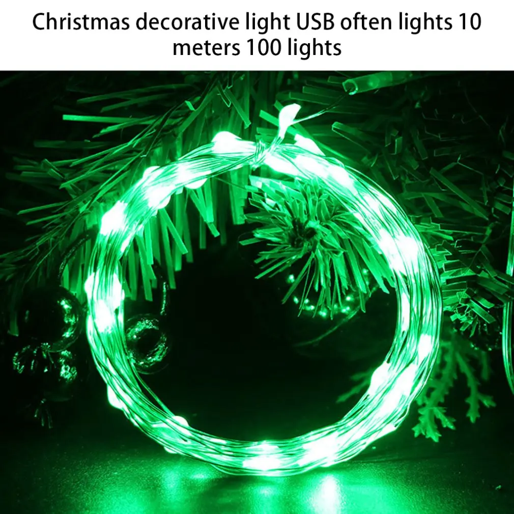 Green 10 м 100 Светодиодная Праздничная гирлянда из светильник шнура Usb с пультом дистанционного управления Управление светильник строка Серебряная линия светильник Строка Рождество отделанные маленькой клеткой в стиле светильник s - Испускаемый цвет: Green