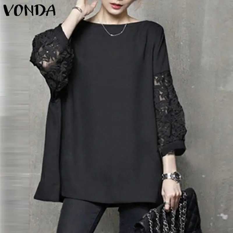 

VONDA Elegant Shirts Vintage Autumn Women Blouses 2023 Autumn 2/3 Sleeve Patchwork Tunic Tops Causal Lace Party Blusas Femininas