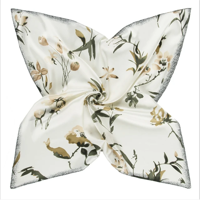 2021 summer square 33 color silk scarf fashion print ladies luxury hair band turban handkerchief head female beach shawl ML15 29