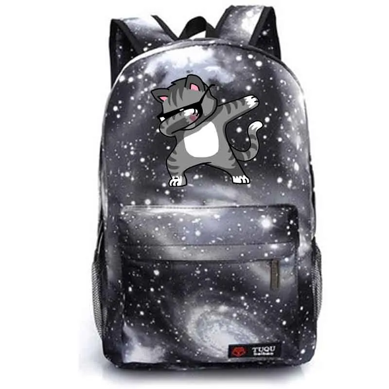 Dabbing Cat Funny Cool Hip Hop Backpack Canvas Backpacks School Rucksack Travel Backpack Daily backpack - Цвет: style2 black