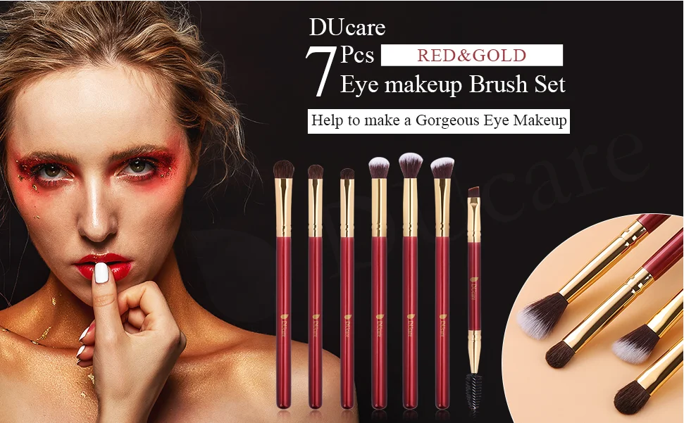 DUcare Makeup Brushes 6-7PCS Red Natural Hair Eyeshadow Blending Eyeliner Makeup Brush Set Shader Eyebrow brochas maquillaje